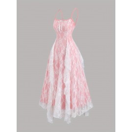 Elegant Off-Shoulder Lace Dress with Ruffle Hem and Bow Detail - Pink Floral Pattern, Sleeveless Summer Dress for Women, Perfect for Casual or Formal Occasions, Formal Attire | Offshoulder Dress | Lace Fabric