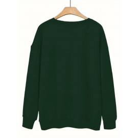 [Cozy Plus Size Sweatshirt] Polyester Plus Size Women's White Bow Print Sweatshirt - Cozy, Comfortable, Machine Washable Fall & Winter Pullover with Digital Butterfly Design