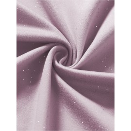 Women'S Sparkly Sequin Short Sleeve T-Shirt - Round Neck, Beige Casual Top for Spring/Summer, Glittery and Stylish, Perfect for Casual Attire